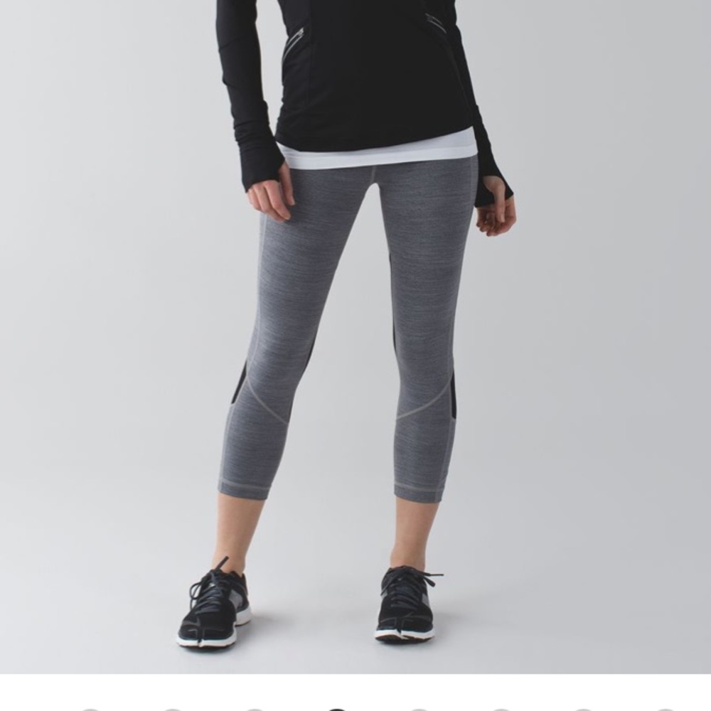 Lululemon pace rival space dye gray crop leggings size 8 zip pocket - Picture 3 of 11